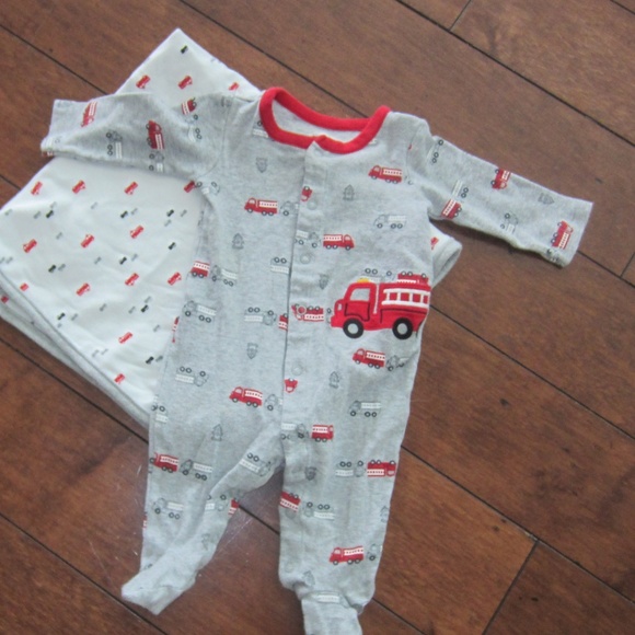 Carter's Other - EUC Fire Truck Pajamas Matching Blanket 6M